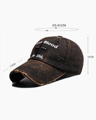 Distressed 'Give Blood He Did' Baseball Cap with Cross Design – Streetwear Style