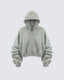 LOW SATURATION-Distressed Cropped Zip-Up Hoodie