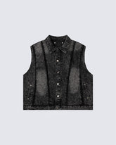 Dark Washed Button Pocket Sleeveless New Denim Vest