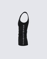 New Gothic Cross Embroidered Slim Ribbed Tank Top
