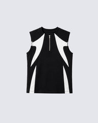 Color Block Half Zip Sleeveless Tank Top