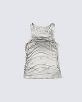 Grunge Acid Wash Star Rhinestone Cutout Ribbed Tank Top