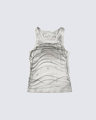 Grunge Acid Wash Star Rhinestone Cutout Ribbed Tank Top