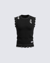Distressed Trim Hollow Out Knit Tank Top