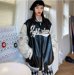 Japanese Trend Color Block Letter Cardigan Baseball Uniform