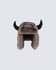 Horn Faux Mink Fur Trapper Hat