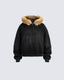 Boxy Zip Fur Collar Hoodie