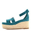 Suede Goatskin Elda Espadrille Wedge Sandals 36 Vert Oxford