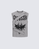 Gothic Bat And Skull Print Deconstructed Print Sleeveless Vest