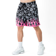 RELAXED CUT SHORTS BANDANA FLAME - BLACK / PINK