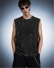 KIIKIO American Retro Design Frayed Sleeveless Vest