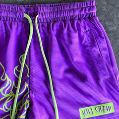 MUAY THAI FLAME SHORTS (MID THIGH CUT) - PURPLE / GREEN