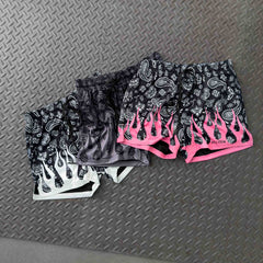 MUAY THAI SHORTS (MID THIGH CUT) BANDANA FLAME - BLACK / PINK