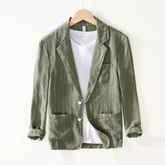 Spring And Autumn Vintage Stripe Loose Ramie Suit