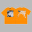 Revenge Silver & Blue Gradient Arch Logo & Classical Art Photo Graphic Short Sleeve T-Shirt Orange