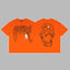 Revenge Arch Logo with Flower & Geometric Shattered Skull Graphic Short Sleeve T-Shirt Orange