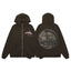 Streetwear Vintage Coin Graphic Full-Zip Hoodie - Coffee Brown