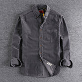 Retro Trendy Sleeve Color Matching Men's Corduroy Long Sleeve Shirt