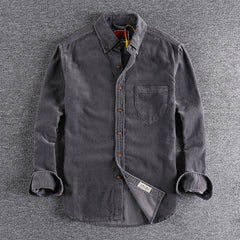Retro Trendy Sleeve Color Matching Men's Corduroy Long Sleeve Shirt