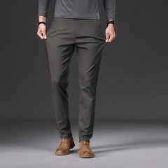 Men's Casual Slim Straight Trousers - 97% Cotton Comfortable Elastic Pants