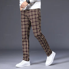 Men's Cotton Stretch Plaid Casual Pants - Slim Fit, Straight Fit, Classic Men's Trousers