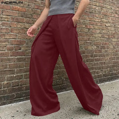 Incerun Men's Casual Wide-Leg Pants with Elastic Waist