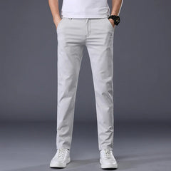 Men's Casual Long Elastic Straight Pants - Various Colors