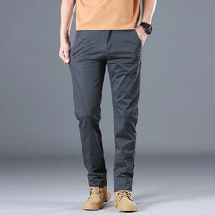 Men's Classic Slim Straight Trousers - Pure Cotton Stretch Pants