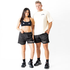 VENTED MESH SHORTS SCRIPT - BLACK / CREAM