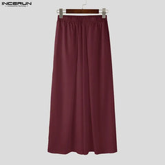 Incerun Men's Casual Wide-Leg Pants with Elastic Waist