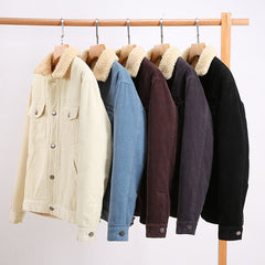 Men's Corduroy Workwear American Retro Lapels Jacket Heavy Imitation Lamb Wool Thickened Cotton-padded Coat