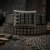 American Biker Three-Row Cutout Rivet Genuine Leather Belt