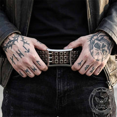 American Biker Three-Row Cutout Rivet Genuine Leather Belt
