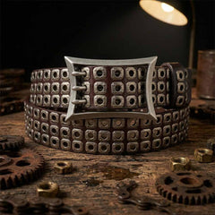 American Biker Three-Row Cutout Rivet Genuine Leather Belt