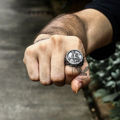 Archangel Saint Michael Stainless Steel Men’s Ring Handcrafted