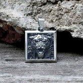 Bamboo Tiger Stainless Steel Square Pendant