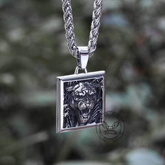 Bamboo Tiger Stainless Steel Square Pendant