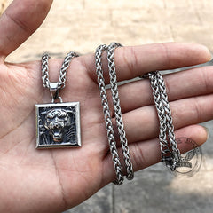 Bamboo Tiger Stainless Steel Square Pendant