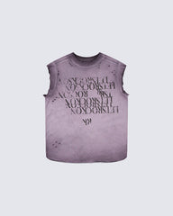 Grunge Washed Raw Edge Sleeveless Graphic Tee