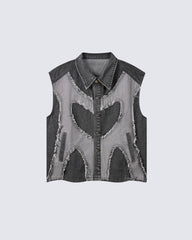 Distressed Patchwork Denim Vest