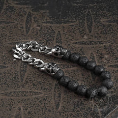 Cuban Chain And Volcanic Rock Skull Bracelet