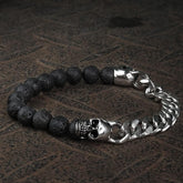 Cuban Chain And Volcanic Rock Skull Bracelet