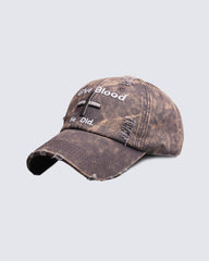 Distressed 'Give Blood He Did' Baseball Cap with Cross Design – Streetwear Style