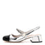Metallic Patent Chain Pearl Slingback Pumps 36.5 Silver Black
