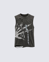 Distressed Skeletal Graphic Tank Top