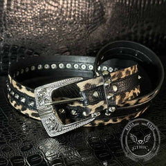 Fashion Leopard Print Rivet Splicing PU Leather Belt