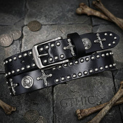 Gothic Cross Skull Studded Y2K Alloy Leather Belt