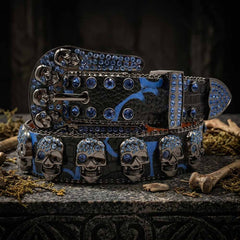 Gothic Multiple Skull Rhinestone PU Leather Belt