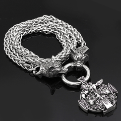 Odin Wolf Raven Stainless Steel Viking Necklace