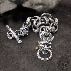 Japanese Demon Oni Skull Sterling Silver Bracelet